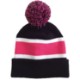 Striped Knit Beanie with Pom Top