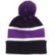 Striped Knit Beanie with Pom Top