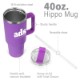 Hippo Double Wall Stainless Steel Mug & Straw Lid with Twist Closure, 40oz.