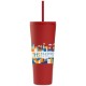 Spire Soft Touch Double Wall Recycled Plastic Tumbler w/ Straw, Full Color, 24oz.