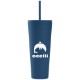 Spire Soft Touch Double Wall Recycled Plastic Tumbler w/ Straw, 24oz.