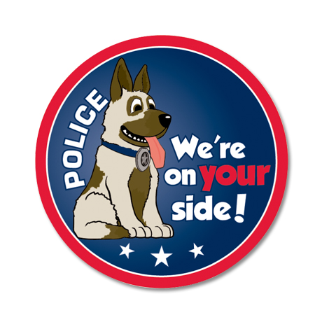 Product Photo 1 We're On Your Side Police Dog Sticker Roll, Stock
