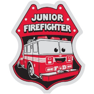 Junior Firefighter/Fire Truck Foil Sticker Badge, Stock - JFB235