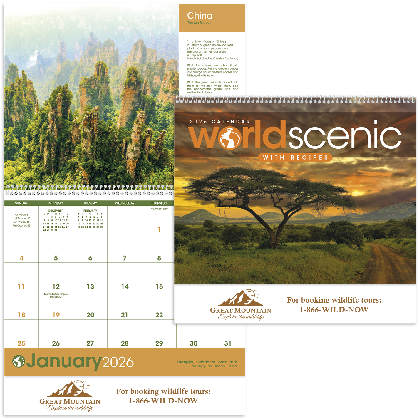 Product Photo 1 World Scenes with Recipe Wall Calendar