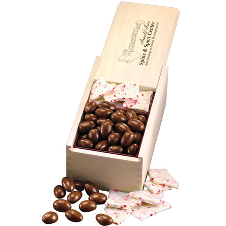 Product Photo 1 Peppermint Bark & Milk Chocolate Almonds in Wooden Collector's Box