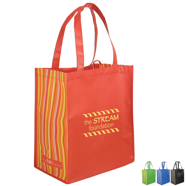 Product Photo 1 Laminated Striped Non-Woven Grocery Tote