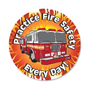 Practice Fire Safety Every Day Fire Truck Sticker Roll, Stock - SMD735