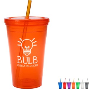 Economy Plastic Double-Wall Tumbler, 16oz., BPA Free - HT7237