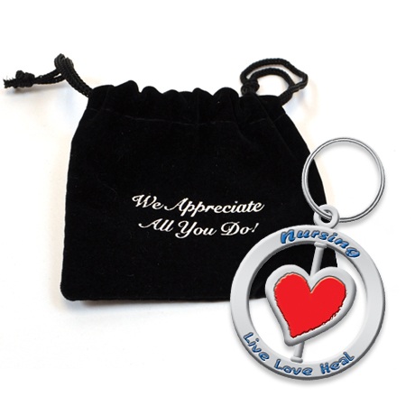 Product Photo 1 Metal Spinning Keyholder, "Nursing Live, Love, Heal", Stock - Closeout, On Sale!