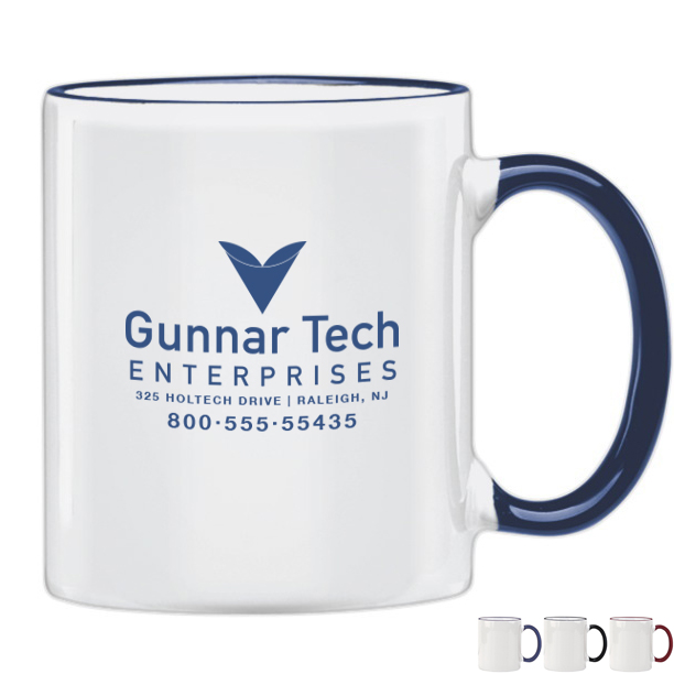 Product Photo 1 Color Accented Ceramic C Handle Mug, 11oz.