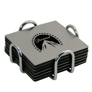 Stainless Steel 6-Piece Coaster Set w/ Chrome Plated Holder - AA2155