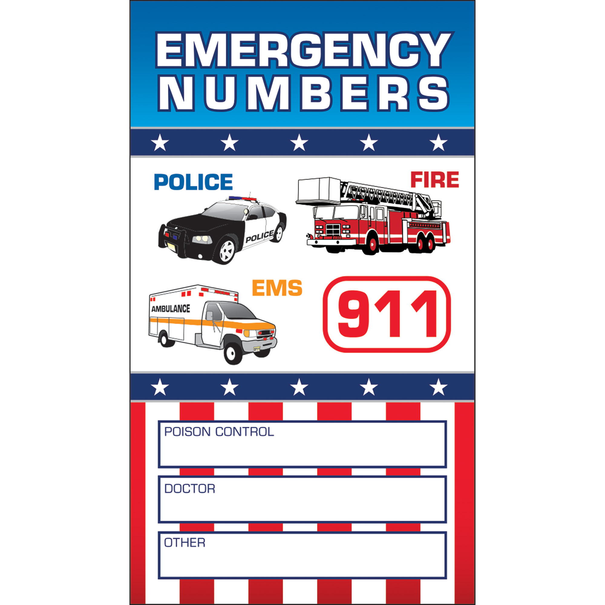 Product Photo 1 Emergency Numbers Business Card Magnet, Stock