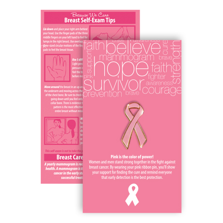 Product Photo 1 Pink Ribbon Pin on Affirmation Word Cloud Card, Stock
