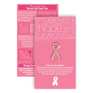 Pink Ribbon Pin on Affirmation Word Cloud Card, Stock - PRC500