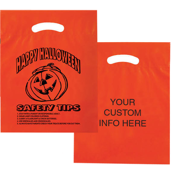 Product Photo 1 Halloween Plastic Die Cut Bag w/ Safety Tips, 12" x 15"
