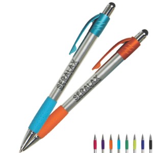 Premium Silver Stylus Click Pen w/Metallic Accents - GB1220