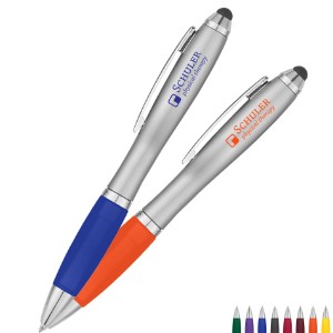 Satin Retractable Stylus Silver Barrel Pen - HT2707