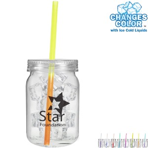 Plastic Mason Jar w/ Mood Color Changing Straw, 24oz. - AK6132