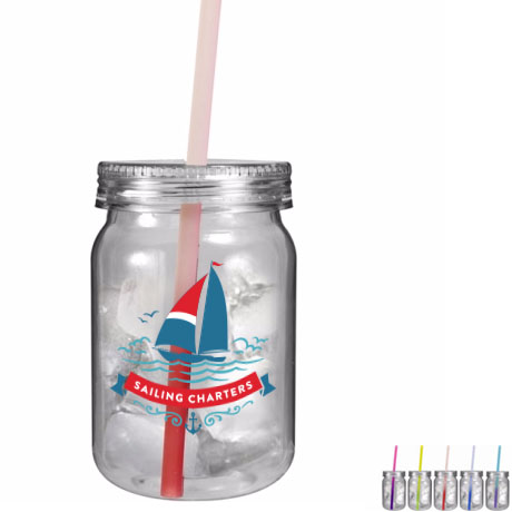 Product Photo 1 Plastic Mason Jar w/ Mood Color Changing Straw, 24oz. w/ Full Color Imprint