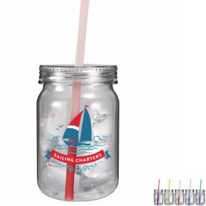 Plastic Mason Jar w/ Mood Color Changing Straw, 24oz. w/ Full Color Imprint - AK6133