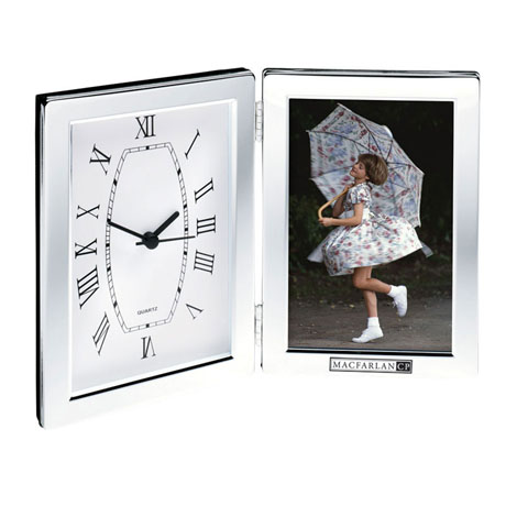 Product Photo 1 Shiny Silver Desk Clock & Photo Frame
