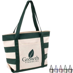 Striped Accent Cotton Canvas Zippered Boat Tote - VT1254