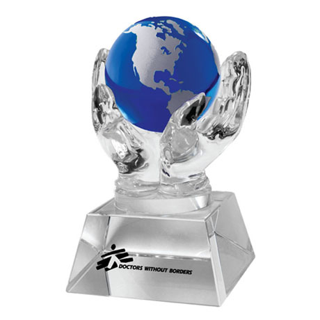 Product Photo 1 Crystal Hands & Blue Globe Desk Sculpture