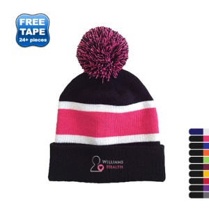 Striped Knit Beanie with Pom Top - AM3095