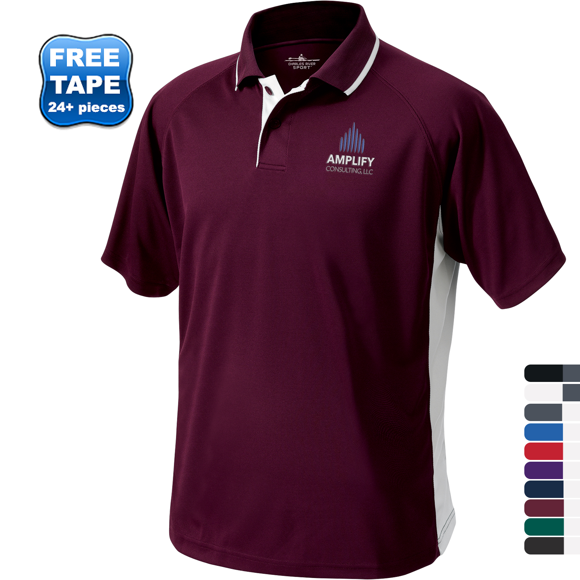 Product Photo 1 Charles River® Color Blocked Piqué Men's Wicking Polo