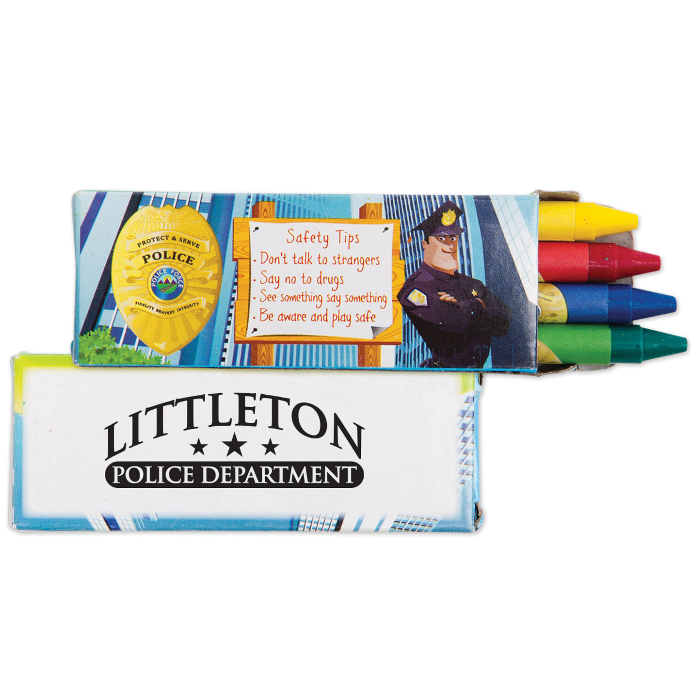 Product Photo 1 Four Pack Crayons, Police Safety Design Custom