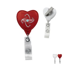 Antimicrobial Jumbo Heart Retractable Badgeholder, Alligator Clip