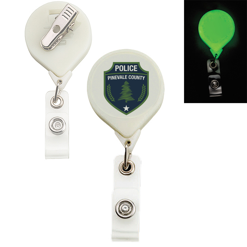 Product Photo 1 Glow in the Dark Jumbo Round Retractable Badgeholder, Alligator Clip