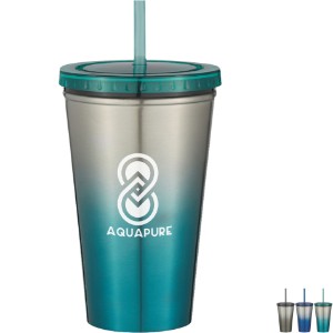 Stainless Steel Double Wall Chroma Tumbler With Straw, 16oz. - CLOSEOUT! - HT2641