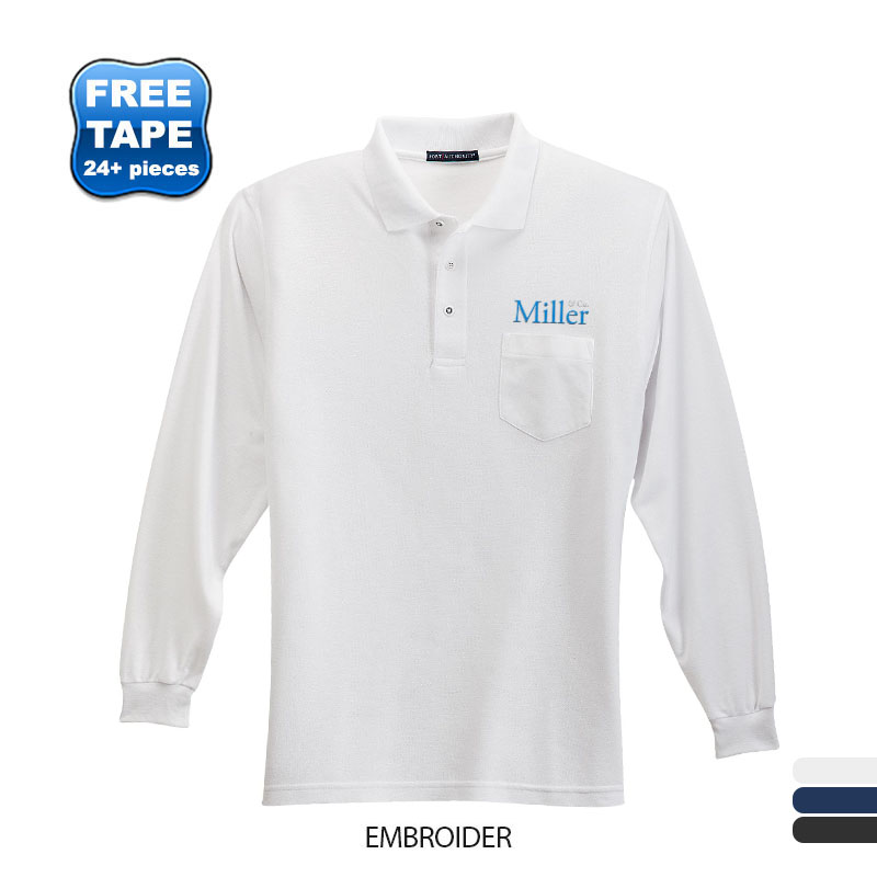 Product Photo 1 Port Authority® Silk Touch™ Pique Men's Long Sleeve Polo with Pocket