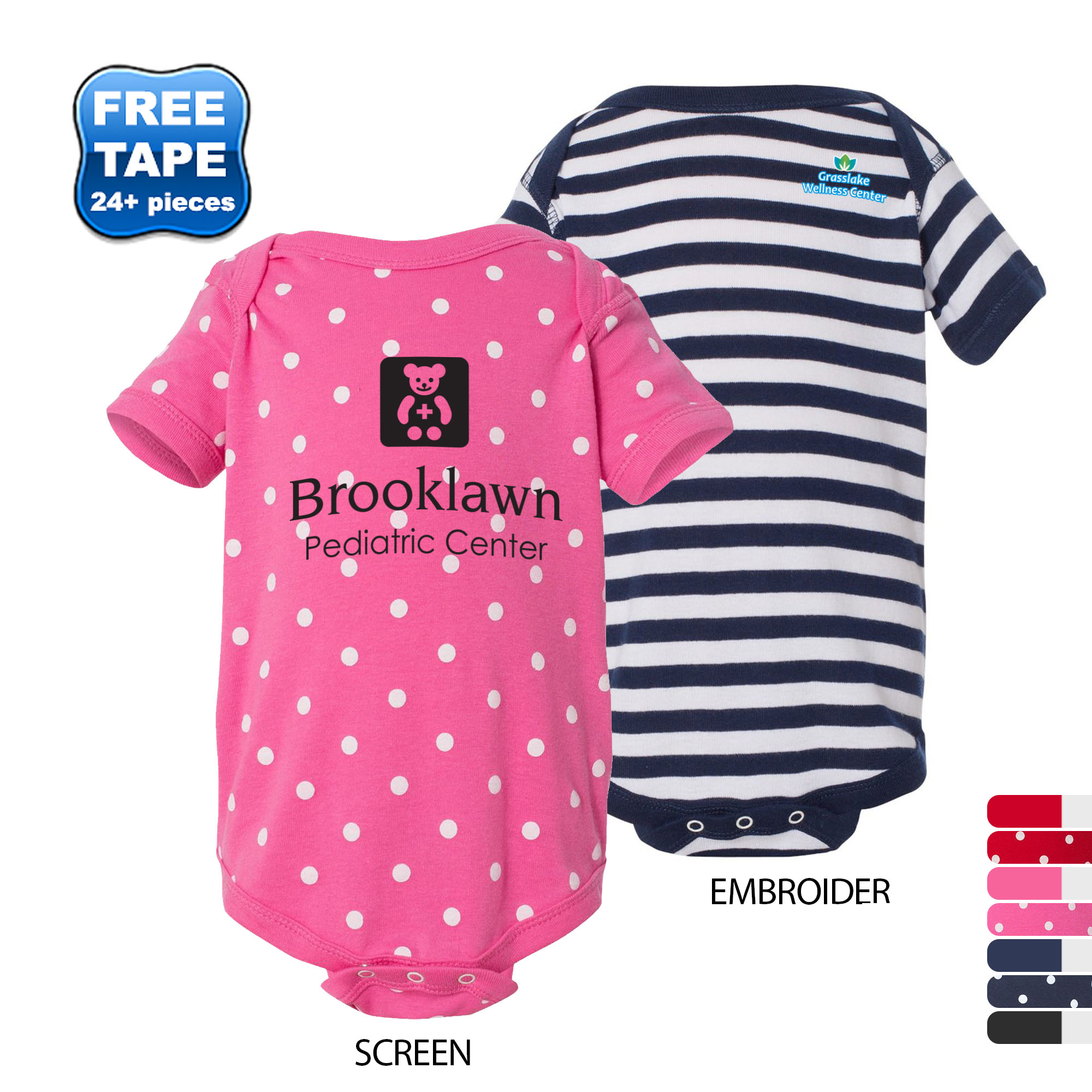 Product Photo 1 Rabbit Skins® Dots & Stripes Ringspun Cotton Lap Shoulder Infant Creeper