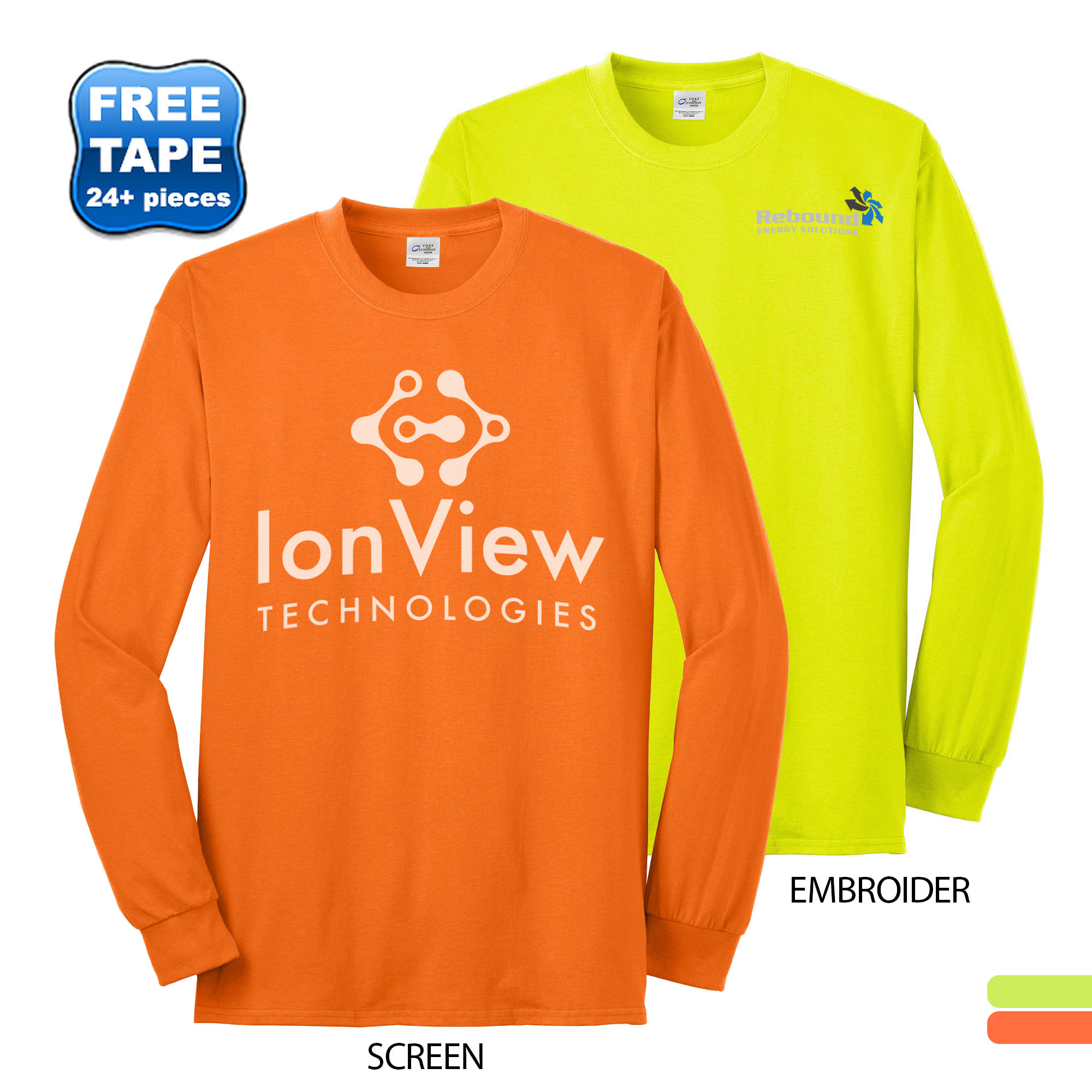 Product Photo 1 Port & Company® 50/50 Cotton/Poly Men's Long Sleeve Tee, Safety Colors