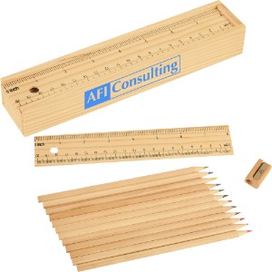 Colored Pencil Set In Wooden Ruler Box - HT3109