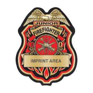 Junior Firefighter Gold and Black Plastic Badge - JFB607