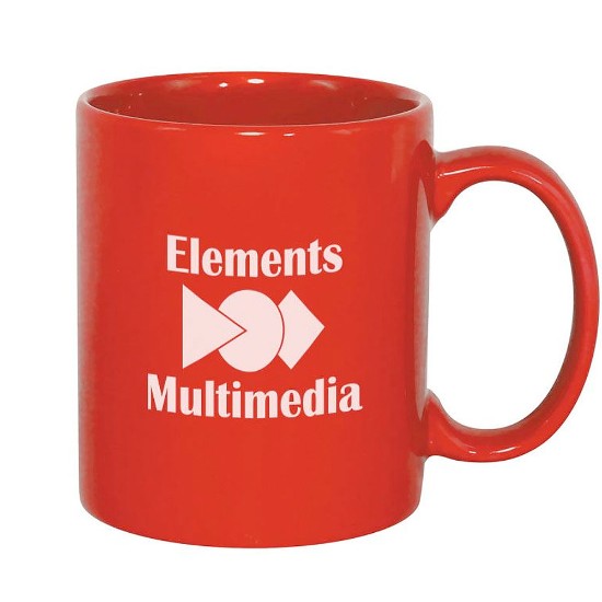 Classic C-Shaped Handle Ceramic Mug, 11oz. - Red | Promotions Now