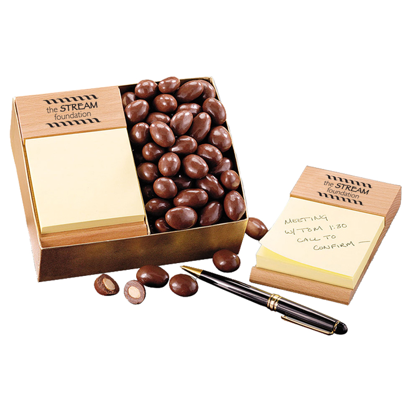 Product Photo 1 Beech Wood Post-It® Note Holder with Chocolate Covered Almonds