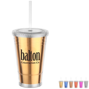 Metallic Slurpy Plastic Tumbler with Straw, 16oz - GN8234