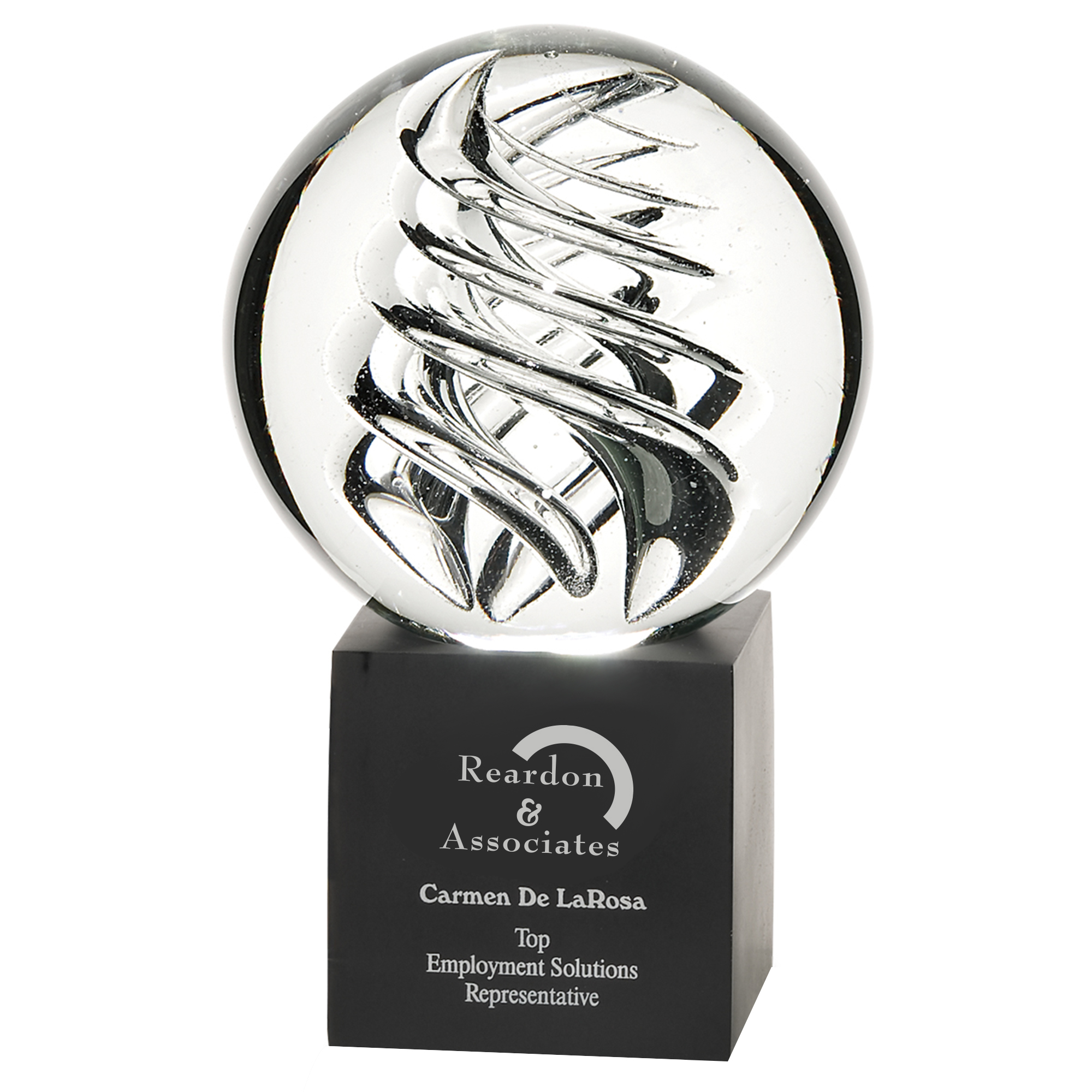 Product Photo 1 Frosted Swirl Art Glass Award with Aluminum Base, Large, 9-1/2"
