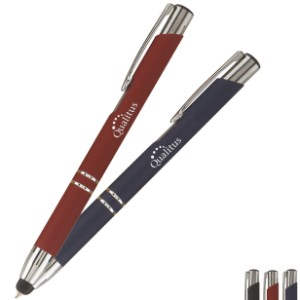 Tres-Chic Click Action Soft Coated Ballpoint Stylus Pen w/ Chrome Accents - GS1397