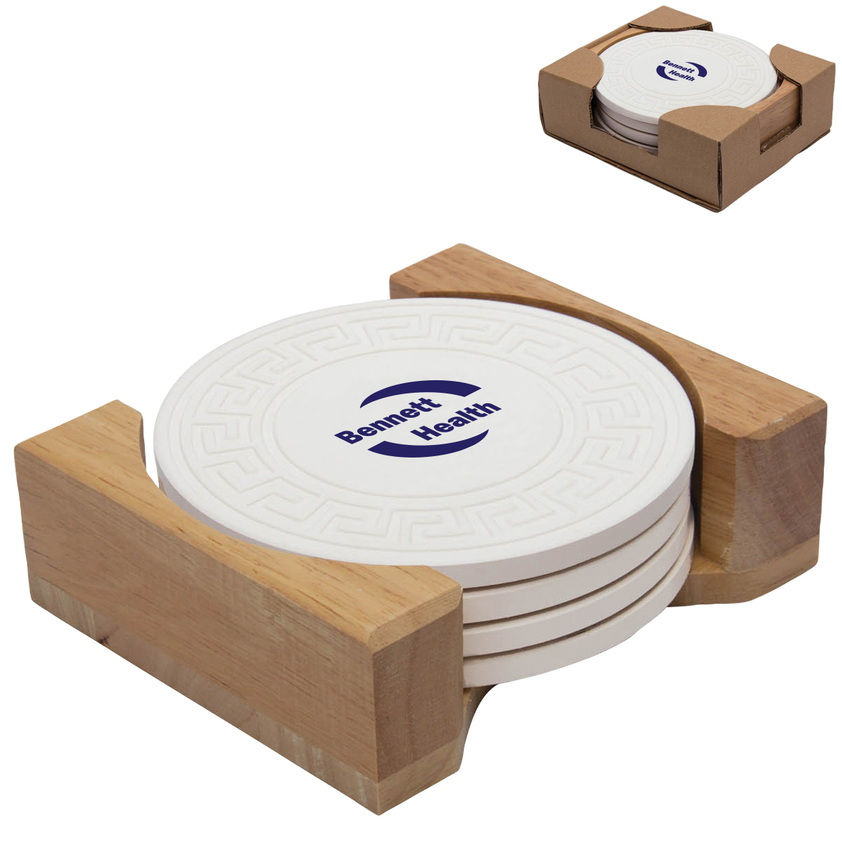 Product Photo 1 Round Greek Key Absorbent Stone Coasters, Set of 4
