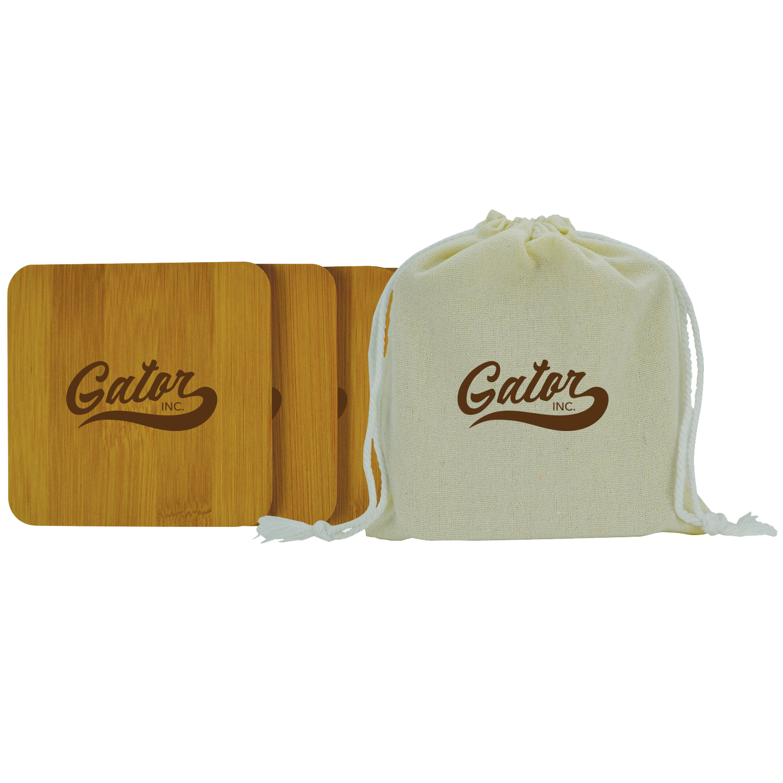 Product Photo 1 Bamboo Four Coaster Set in Linen Bag