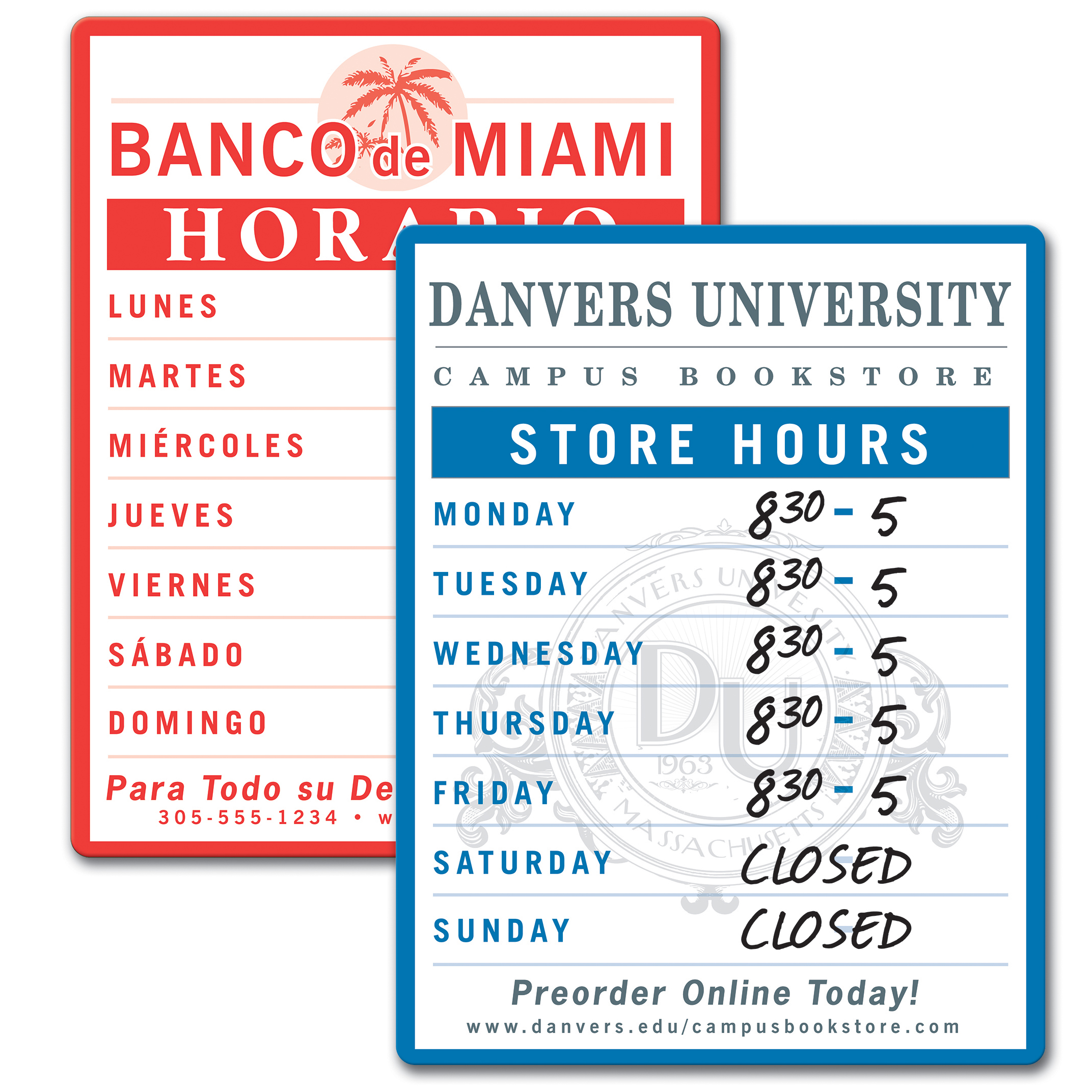 Product Photo 1 Dry Erase Store Hour Sign, 8-1/2" x 11"