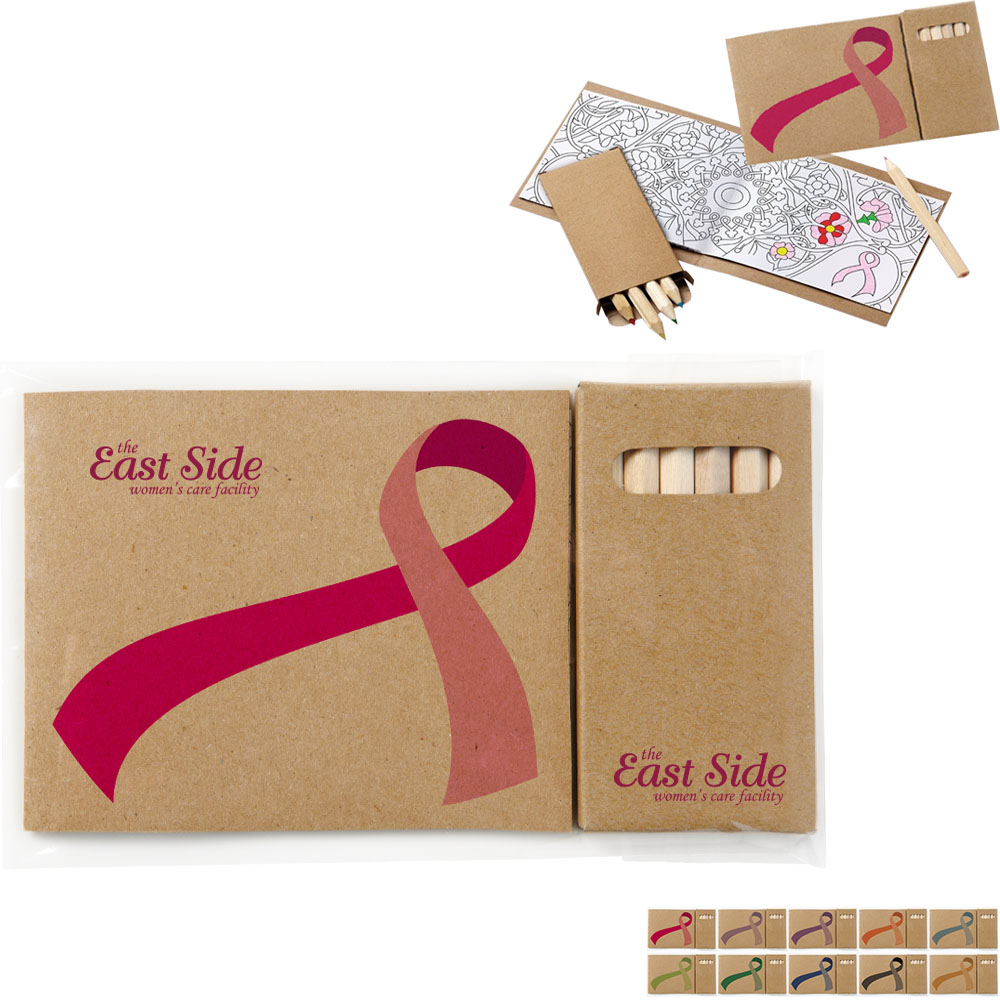 Product Photo 1 Awareness Ribbon Adult Coloring Book & 6-Color Pencil Set To Go