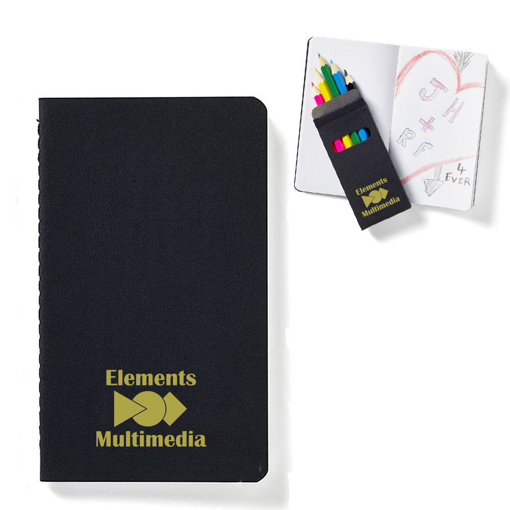Product Photo 1 Black Mini Notebook & 6-Piece Color Pencil Set