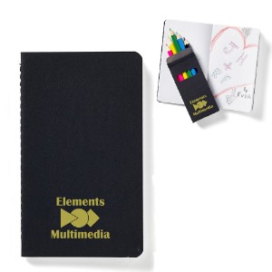Black Mini Notebook & 6-Piece Color Pencil Set - JN1157