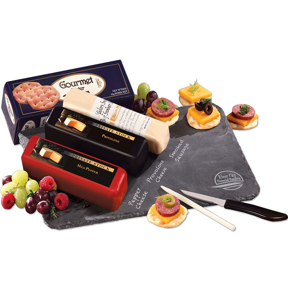 Product Photo 1 Genuine Slate Serving Plate with Wisconsin Cheese & Sausage Gift Set